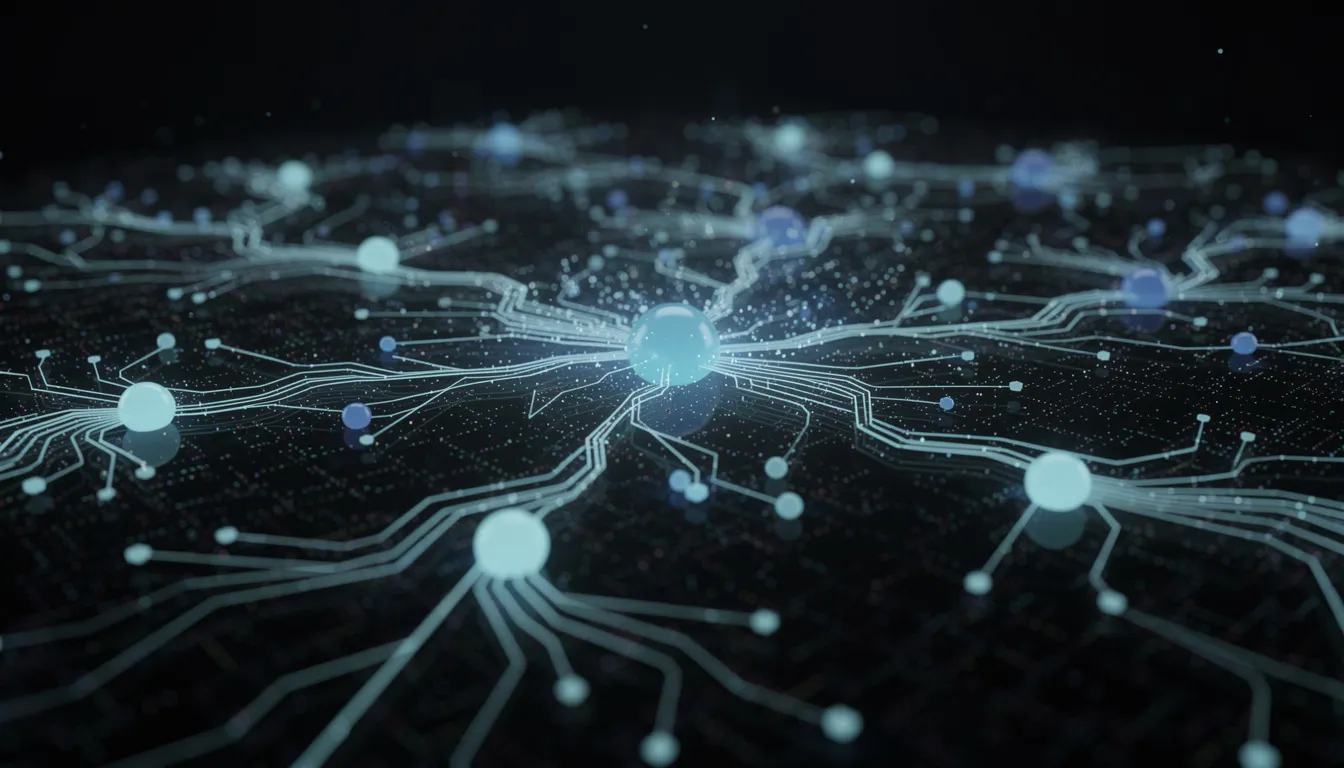 The image depicts a complex neural network structure with interconnected nodes and glowing connection points, symbolizing the intricate processes involved in training AI models. This visual representation highlights how AI learns from vast amounts of training data to recognize patterns and make accurate predictions in various real-world scenarios.