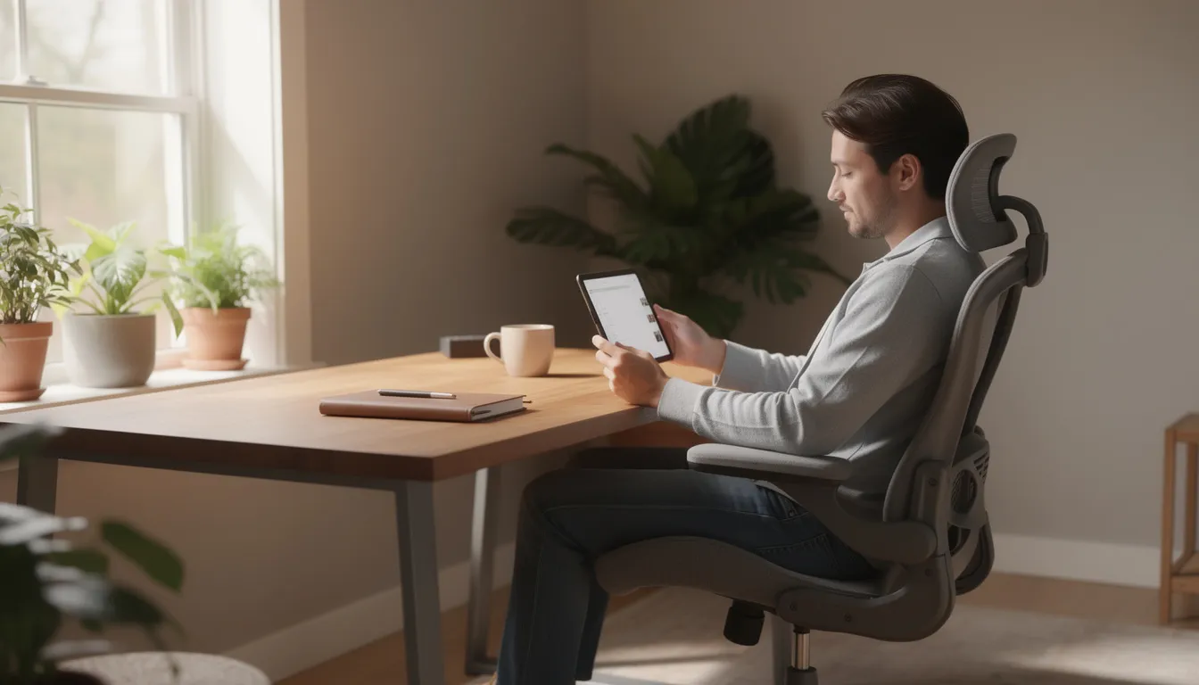 A person is peacefully reading on a tablet in a calm home office, surrounded by lush plants and bathed in natural light, creating a serene atmosphere for relaxation and focus. This setting reflects a blend of comfort and productivity, reminiscent of how deep learning models process unstructured data in a structured environment.