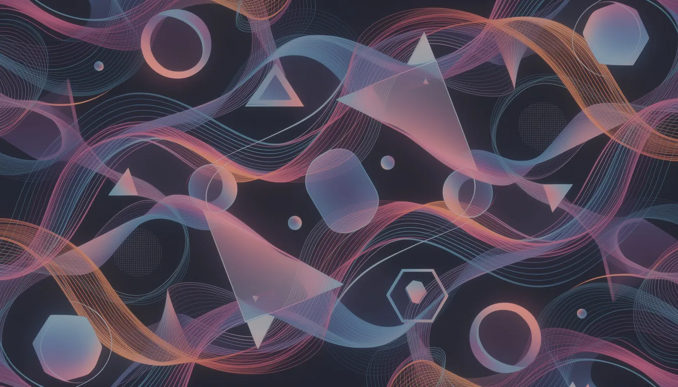 The image features an abstract generative art pattern composed of flowing colorful lines and geometric shapes, showcasing the creativity possible with the Processing programming language. This visual context illustrates how artists and designers can use processing code to create interactive graphics and animations.