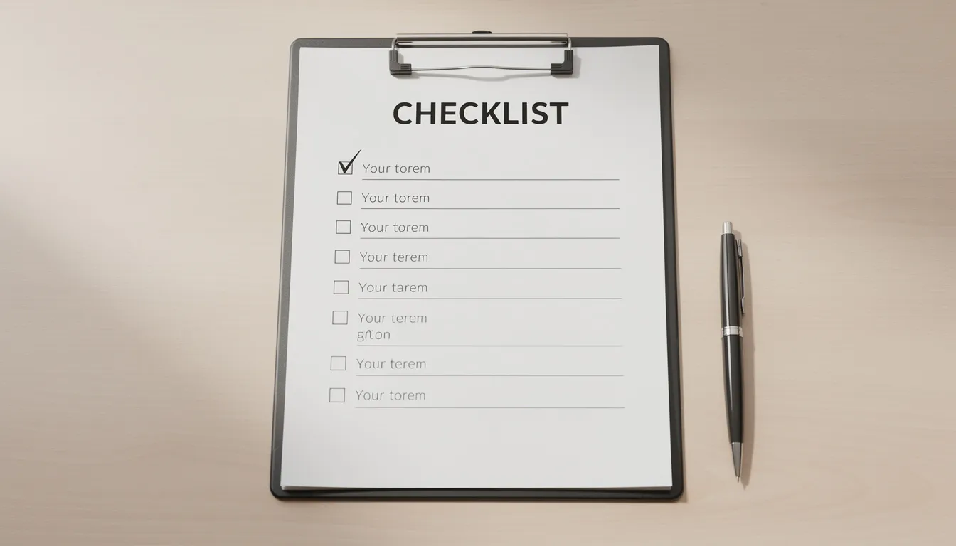 The image depicts a professional checklist on a clipboard accompanied by a pen, symbolizing the importance of responsible AI practices in decision-making and governance. This visual representation emphasizes the need for accountability and transparency in AI development and implementation.