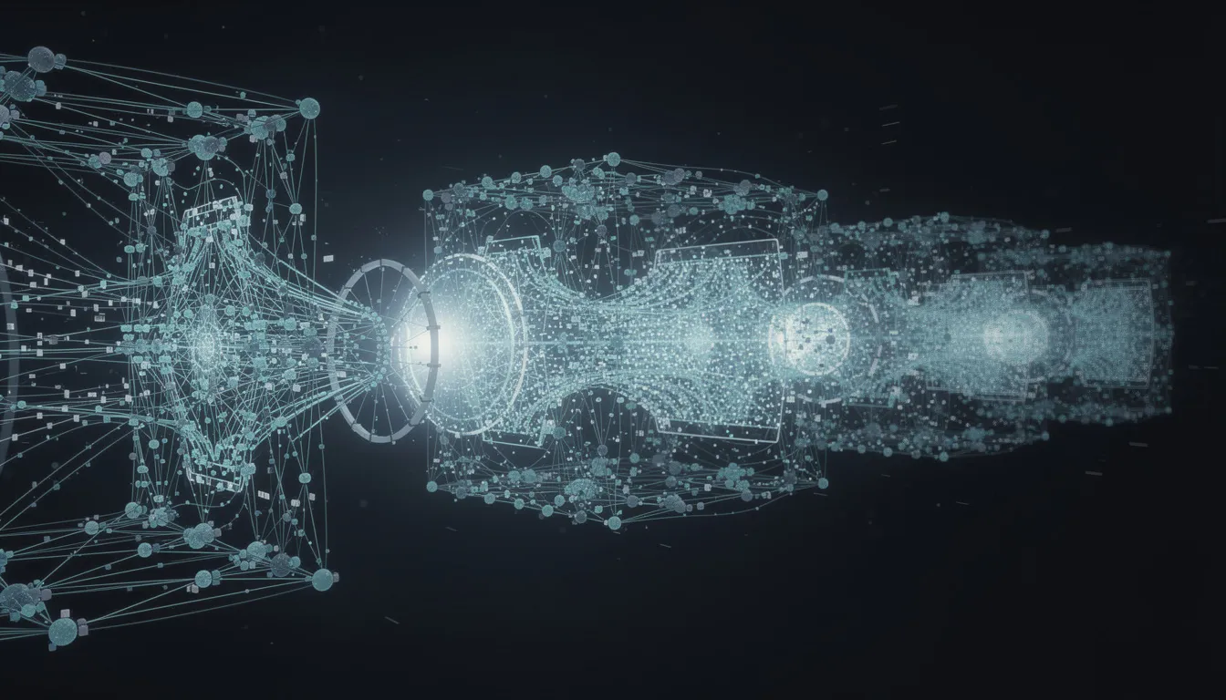 The image depicts interconnected glowing nodes that symbolize neural network architecture, set against a dark background, illustrating the complexities of artificial intelligence systems and their potential ethical implications in AI development. This representation highlights the importance of responsible AI and the need for ethical considerations in AI technologies.