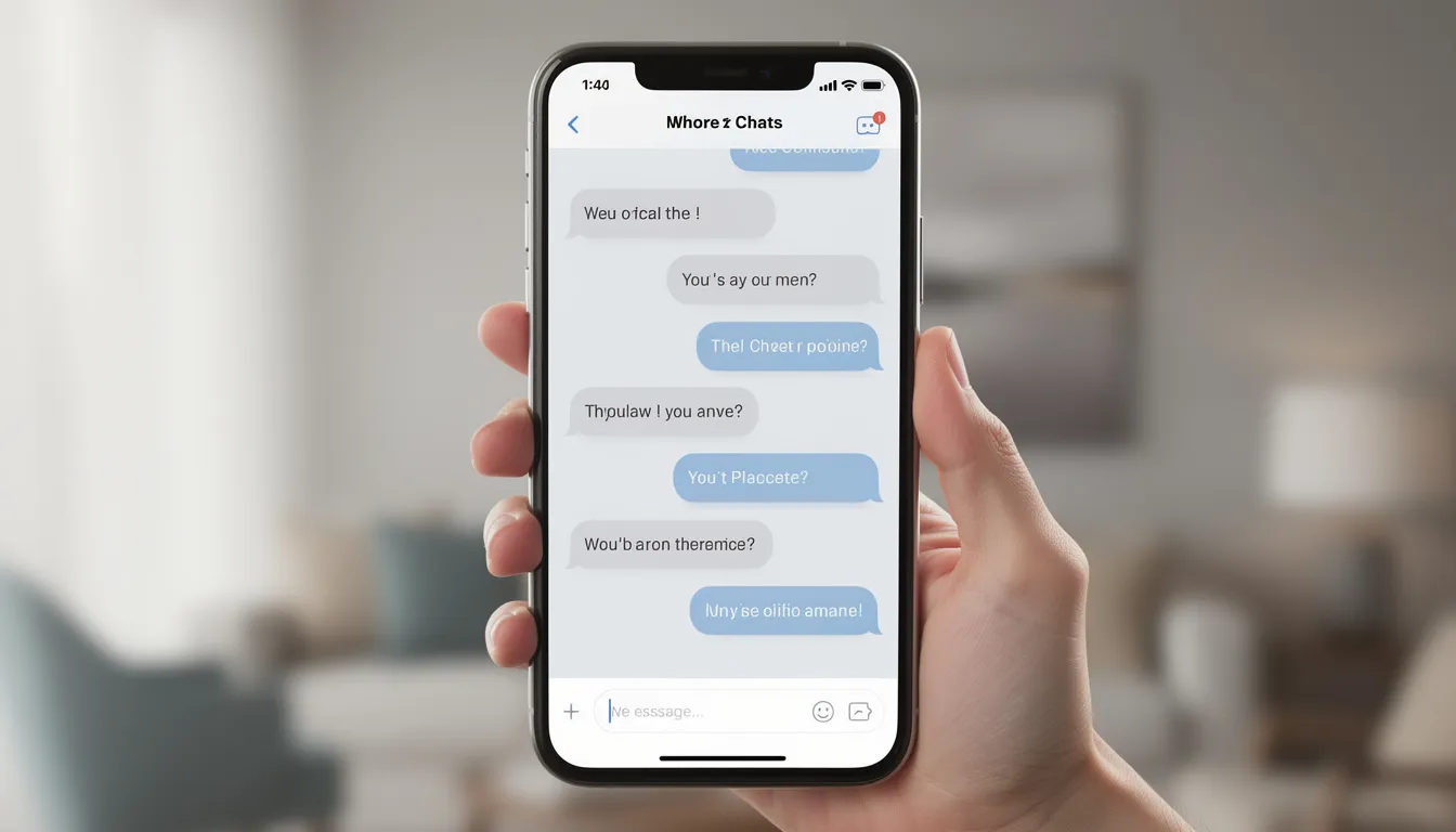 A smartphone screen showcases a sleek chat application interface filled with colorful message bubbles, illustrating ongoing conversations. This modern design highlights user-friendly features that enhance communication, making it an efficient tool for both personal and business interactions.