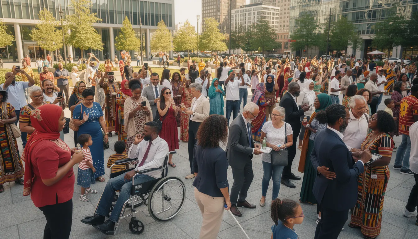 The image depicts a diverse crowd of people representing various demographics and populations, showcasing the richness of human experience. This gathering highlights the importance of training AI models with relevant data to ensure accurate predictions and effective machine learning outcomes in real-world scenarios.