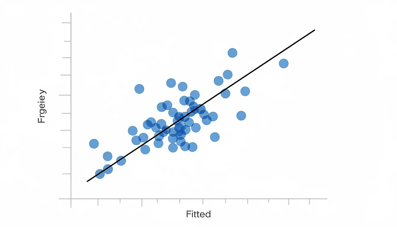 The image depicts a scatter plot featuring numerous data points, with a straight line representing a linear regression model fitted through them, illustrating the relationship between dependent and independent variables. This visualization is commonly used in data analysis to identify patterns and trends in input data, often applied in machine learning techniques.